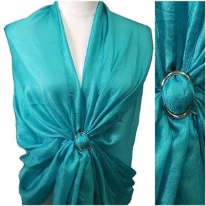 Women Long Wrap Bridal Scarf & Silver Scarf Ring